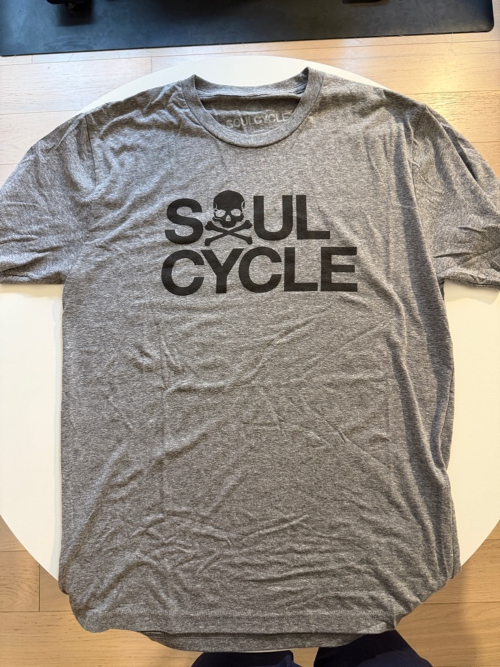 soulcycle Grey Tee with Black Logo Skull